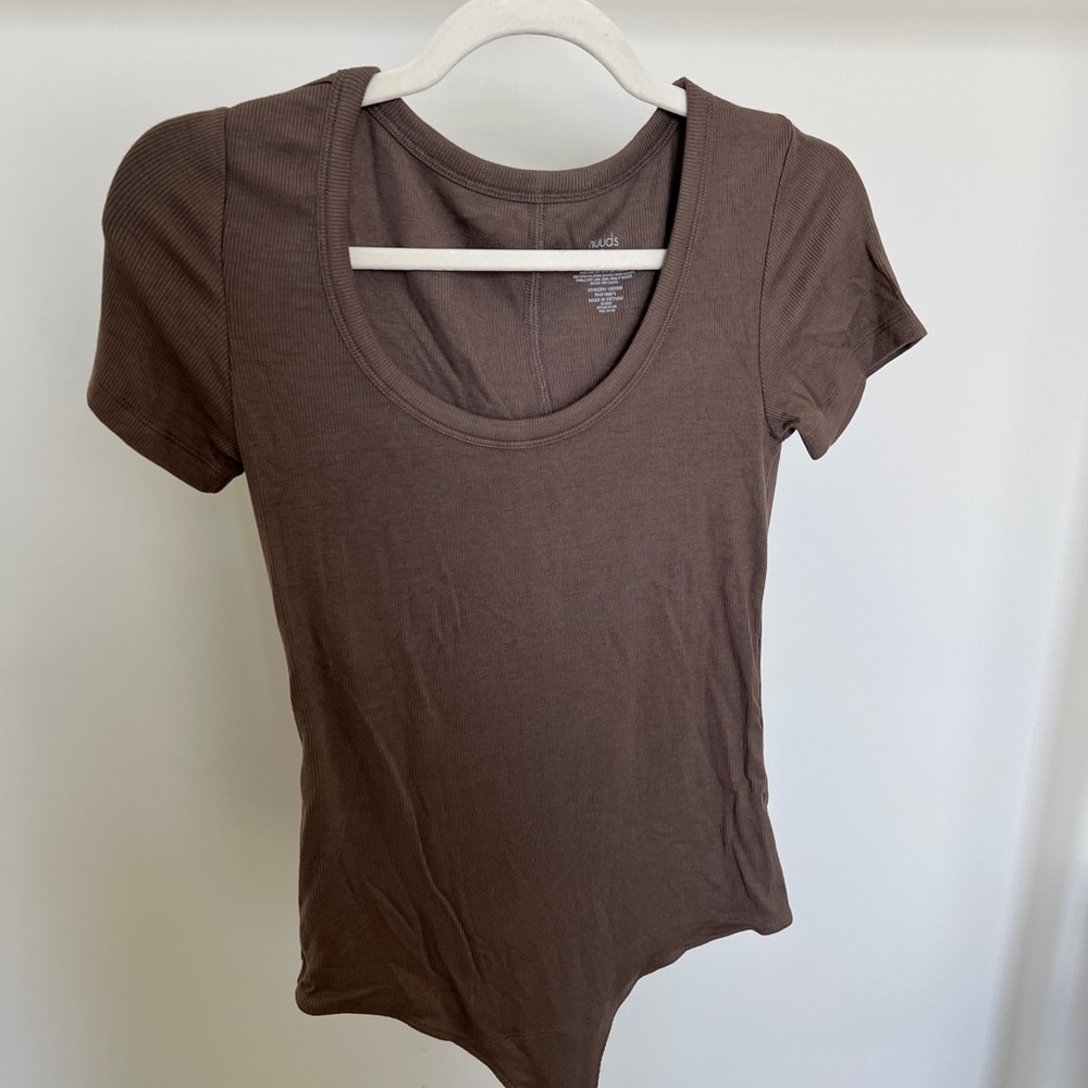 Nuuds Brown Short Sleeve slinky Women's Bodysuit